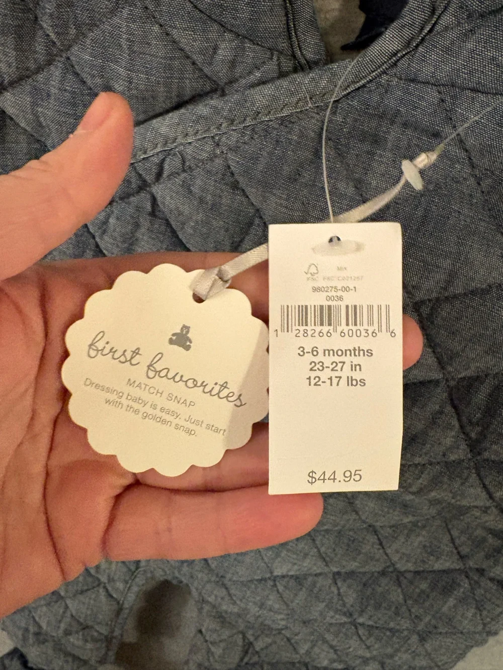 Baby Gap NWT Quilted Chambray Bear Ear Bunting Snowsuit Sz 3-6M